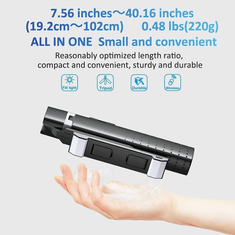 Sanyaa 41” Selfie Stick Tripod Quadrapod with 2 Rechargeable Fill Light, Extendable Tripod with Bluetooth Remote, Stainless Steel, 3 Light Modes, 9 Brightness Levels, Compatible for All iPhone & Android - Image 4